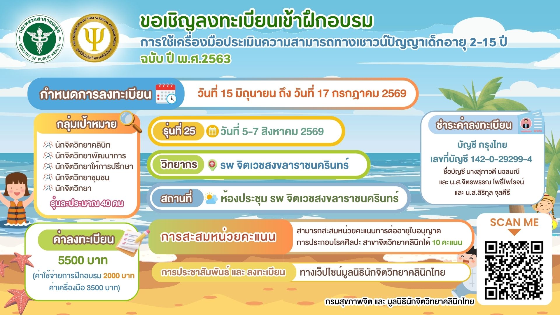 อบรมการใช้เครื่องมือประเมินความสามารถทางเชาวน์ปัญญาเด็กอายุ 2-15 ปี ฉบับ ปี พ.ศ.2563 (รุ่นที่ 25)